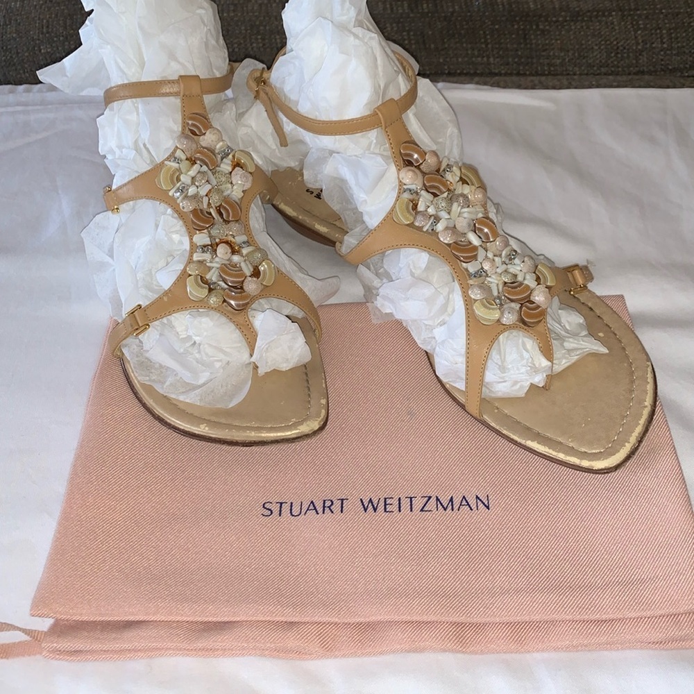 Gently Loved Shelly Almond Butter Calf Leather Sandal by Stuart Weitzman